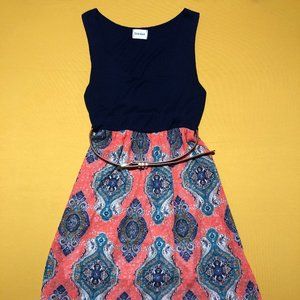 Style Rack Size M Black Pink & Blue Sleeveless with Belt Maxi Dress